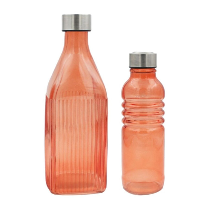Lot de 2 bouteilles oranges en verre coloré, GLOUPOP