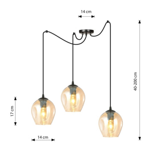 Lampada a sospensione Level con diffusori in vetro ambra e metallo nero