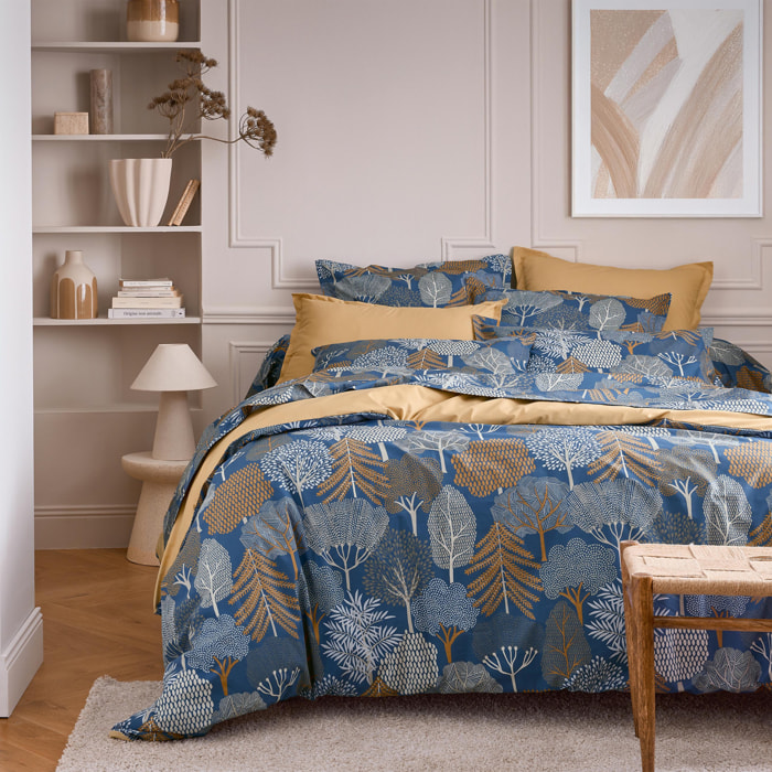 Parure de lit 2 pièces en 100% percale de coton forêt housse + taie - Bleu Encre