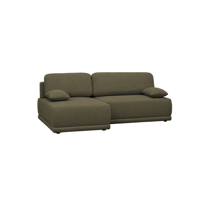 Banquette canapé d'angle gauche convertible 3 places velours côtelé avec coffre NELSON