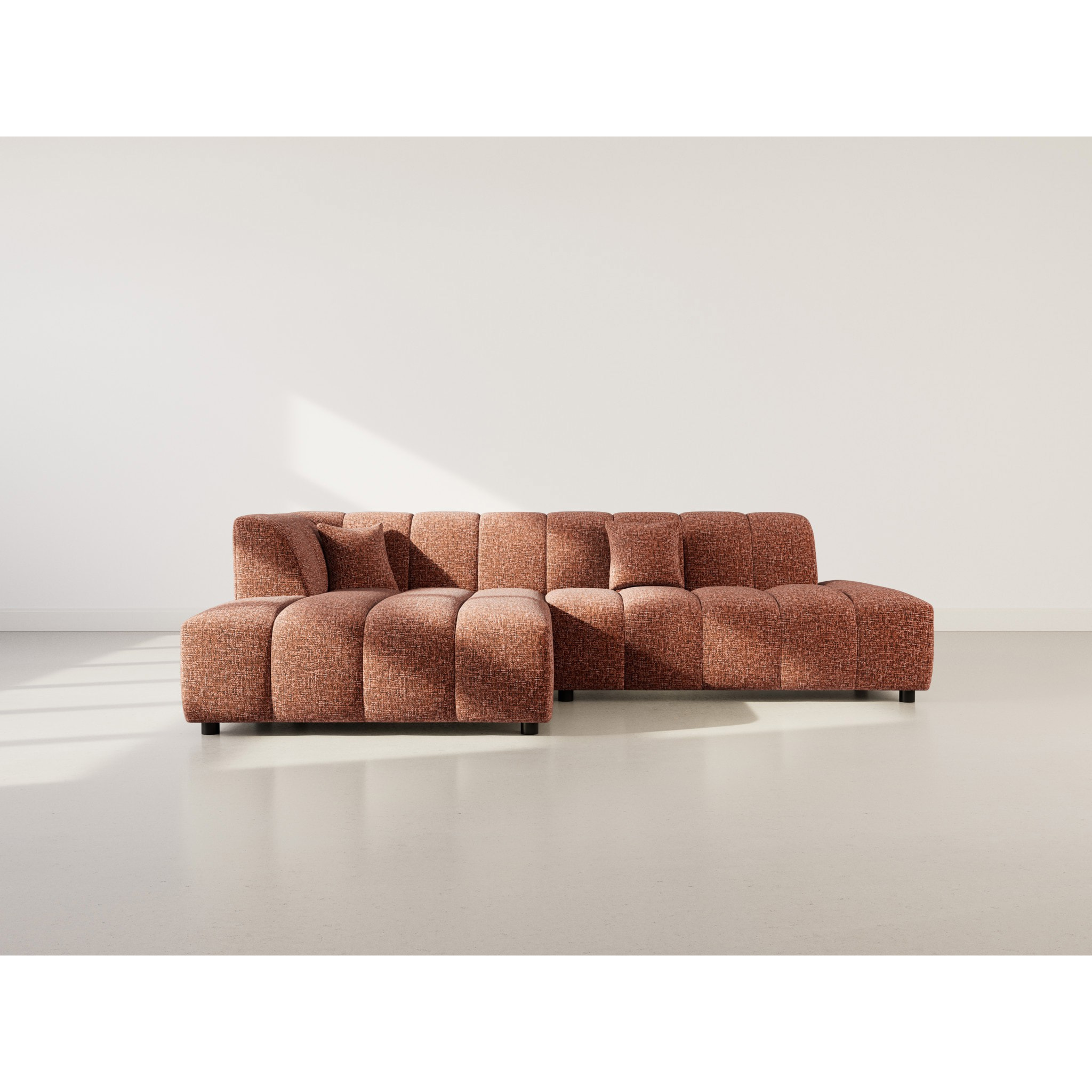 Curtis - canapé d'angle gauche 4 places sans accoudoir en tissu texturé - Terracotta