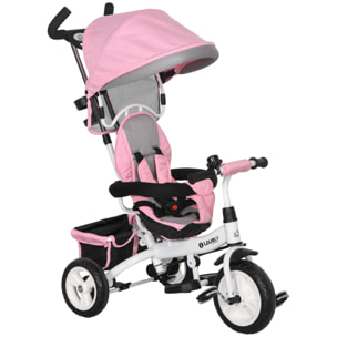 Triciclo Evolutivo para Bebés 6 en 1 Triciclo para Niños de 1-5 Años Bicicleta para Niños con Toldo Plegable Mango Telescópico Desmontable Cinturón de Seguridad y Cesto 95x50x106 cm Rosa