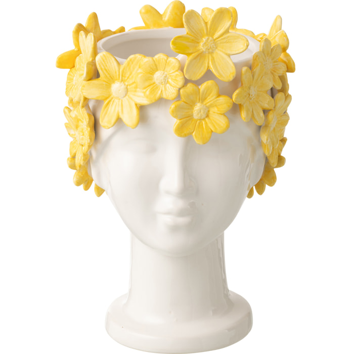 J-Line Cache-pot Dame Fruit - céramique - blanc/jaune