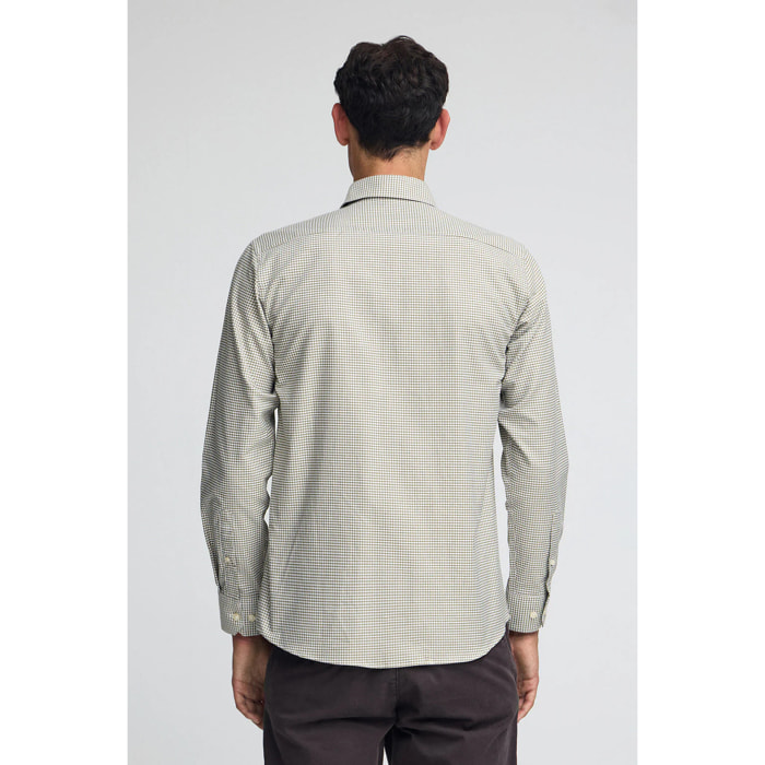 Camisa verde militar de corte slim y cuadros vichy con logo Rigby Go