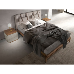 Mesita de noche con estructura de madera de MDF en gris y una base de madera chapada en nogal 46x46x45cm