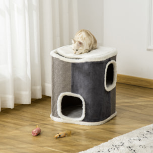 Barril Rascador para Gatos 2 Niveles con Cuevas de Sisal Felpa 40x40x49 cm Gris