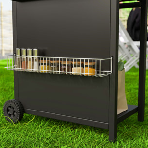 Barbecue gaz 3+1 brûleurs avec couvercle 2 roues - 9,5 kW - 2 grilles chromées, étagères latérales, thermomètre - noir