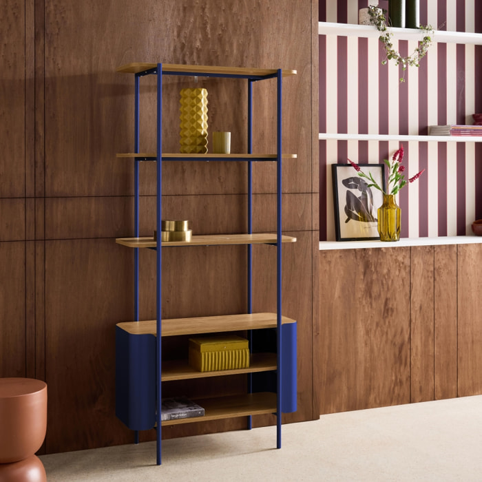 Etagère bibliothèque métal courbé et décor bois 6 niveaux MOLTO