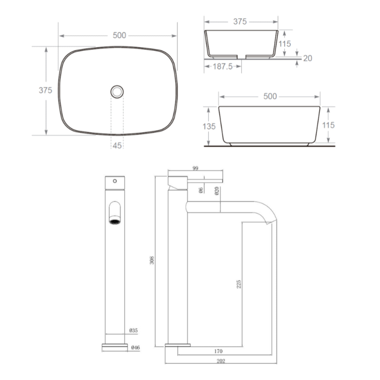 Aurum mitigeur lavabo en inox, or rose + Ceramia PixL 50x37,5x13,5 cm vasque à poser, sans trop-plein, blanc (SAT285BRGCEPX4937)