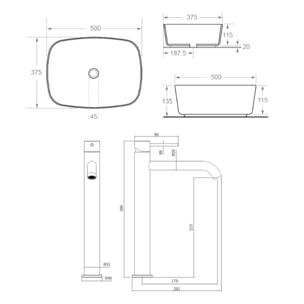 Aurum mitigeur lavabo en inox, or rose + Ceramia PixL 50x37,5x13,5 cm vasque à poser, sans trop-plein, blanc (SAT285BRGCEPX4937)