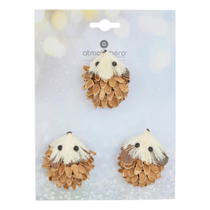 Décoration de sapin en bois hérisson x3 marron 7cm