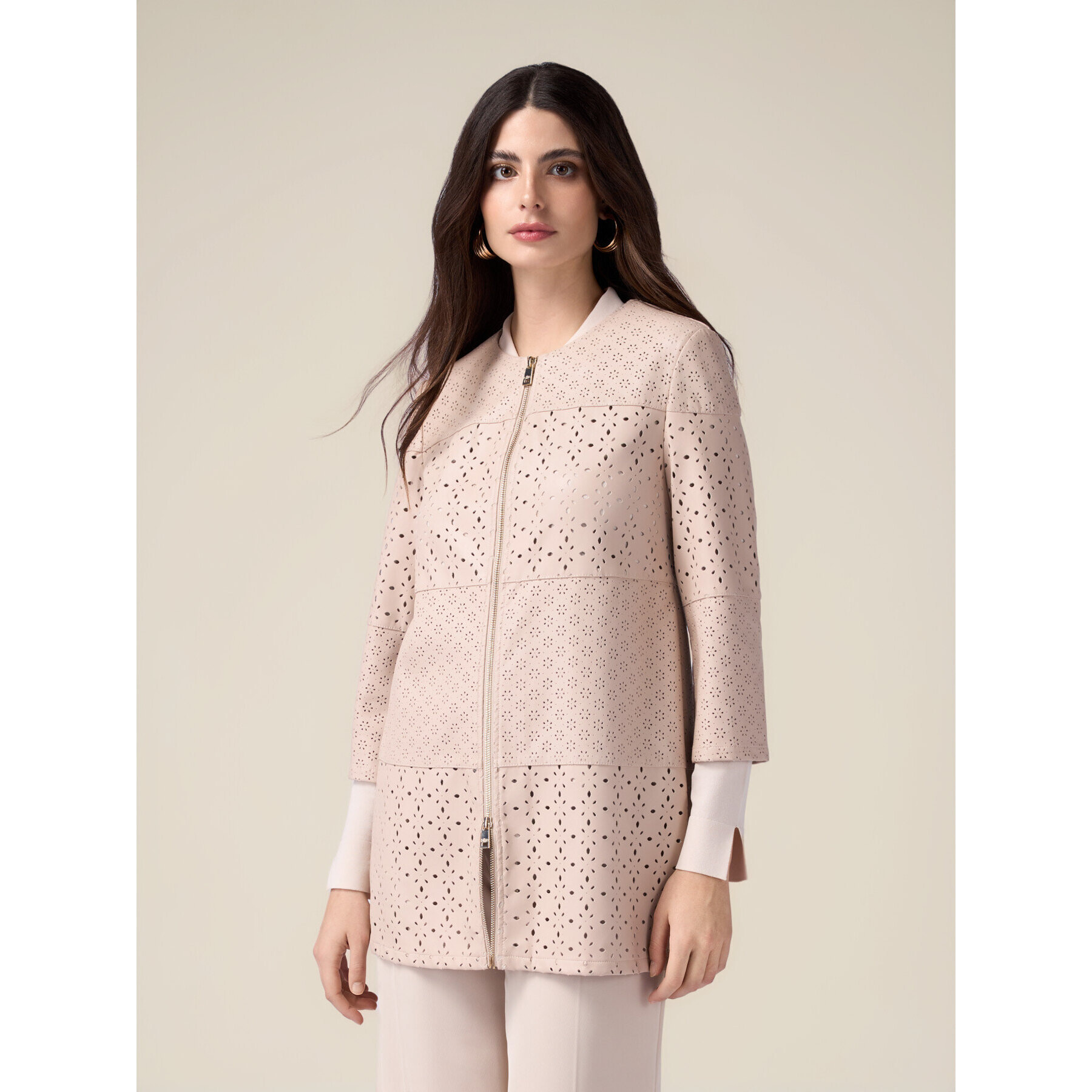 Oltre - Chaqueta midi calada - Beige