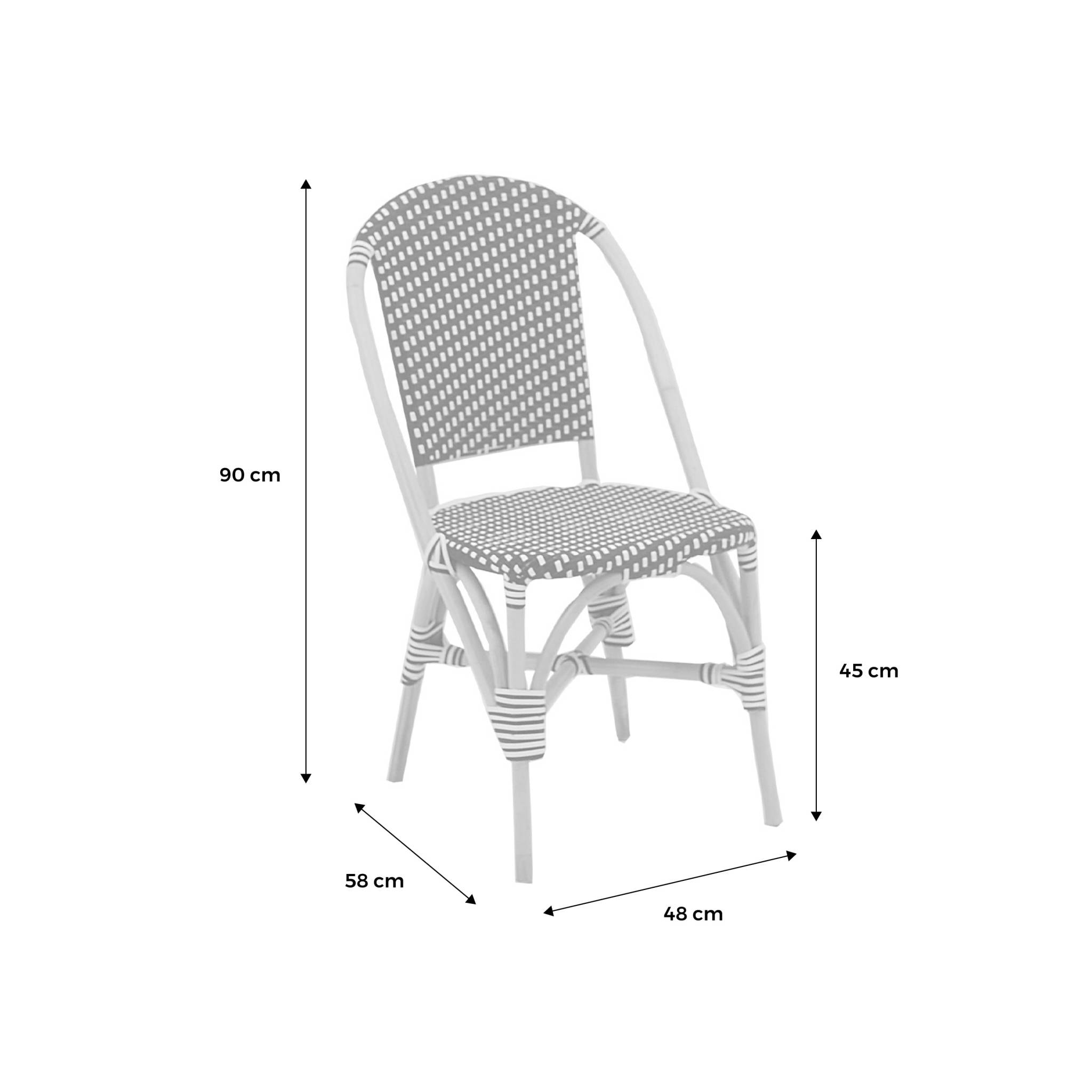 Lot de 2 chaises empilables bistrot en rotin et polyrotin noir et blanc. L 48 x P 58 x H 90cm