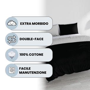 PARURE COPRIPIUMINO NATURAL COLOR, 100% Cotone, Made in Italy - NERO/GRIGIO CHIARO