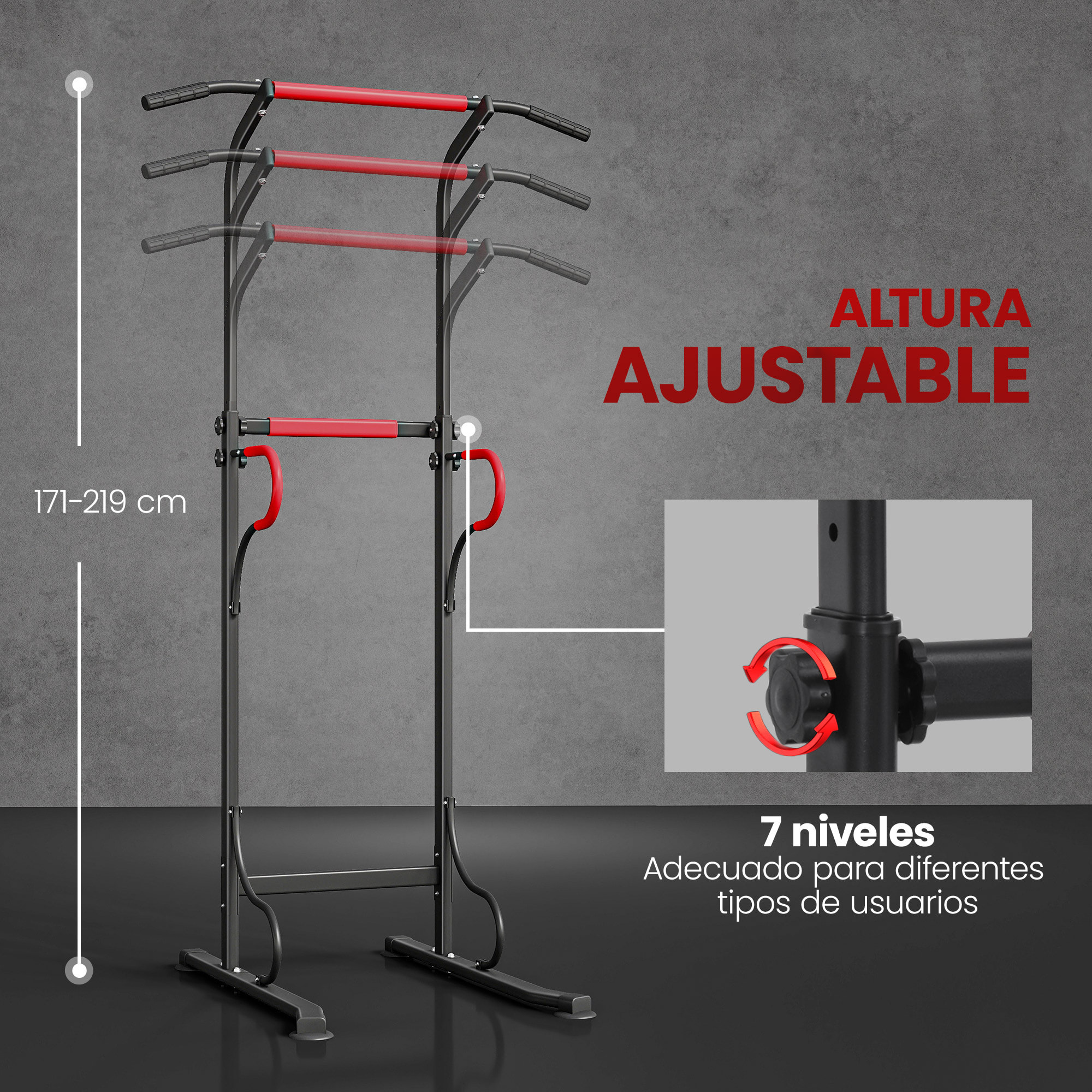 Barra de Dominadas Altura Regulable, Estación de Fondos Resistente para Gimnasio en Casa, Máquina Dominadas Multifuncional, para Entrenamiento de Fuerza