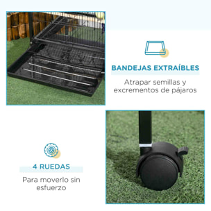 Jaula para Pájaros con Ruedas Jaula Grande de 2 Niveles Pajarera con Bandejas Extraíbles Puertas Comederos Perchas para Canarios Periquitos 51,5x50x140 cm Negro