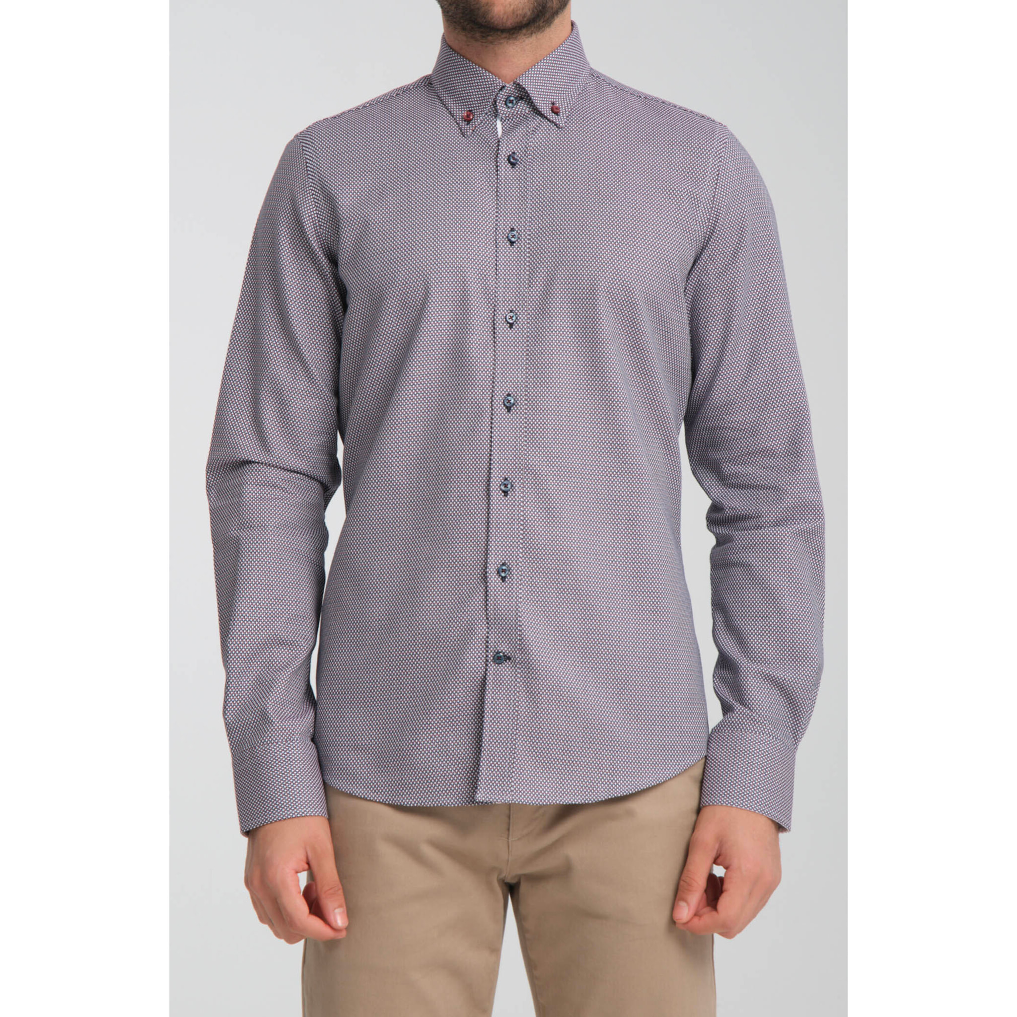 Camicia Uomo Botton Down Slim Jacquard Fantasia Blu/Bordeaux