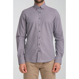 Camicia Uomo Botton Down Slim Jacquard Fantasia Blu/Bordeaux