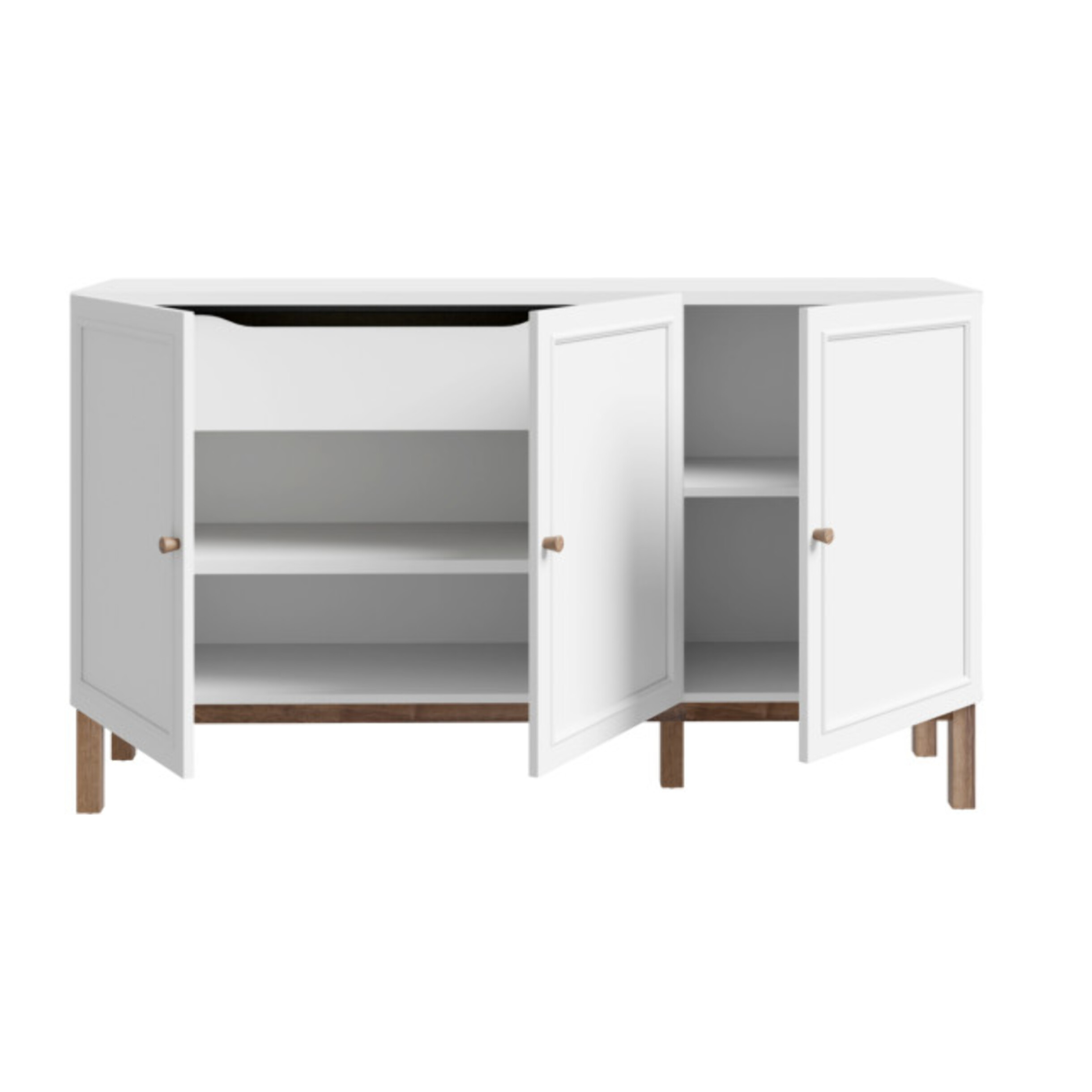 Buffet décor chêne et gris clair 150 cm 3 portes 1 tiroir - PENNY