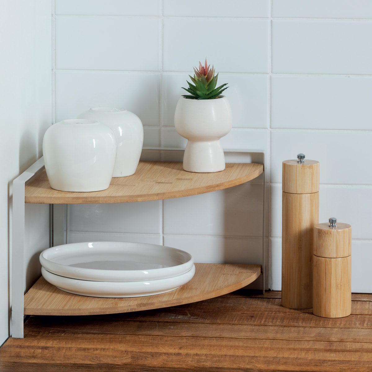 Étagère d'angle "Ordera" 2 niveaux blanc