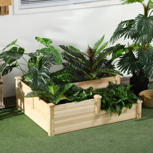 Carré potager en escalier 3 niveaux 108 x 88 x 36 cm bois naturel
