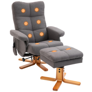 Sillón Relax Reclinable con Reposapiés Sillón de Masaje Eléctrico de PU con 10 Puntos de Masaje Función Reclinable Giratorio 360° Mando a Distancia Bolsillo Lateral Salón Oficina Gris Oscuro