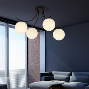 Lampada a sospensione Boston in acciaio nero e vetro opale