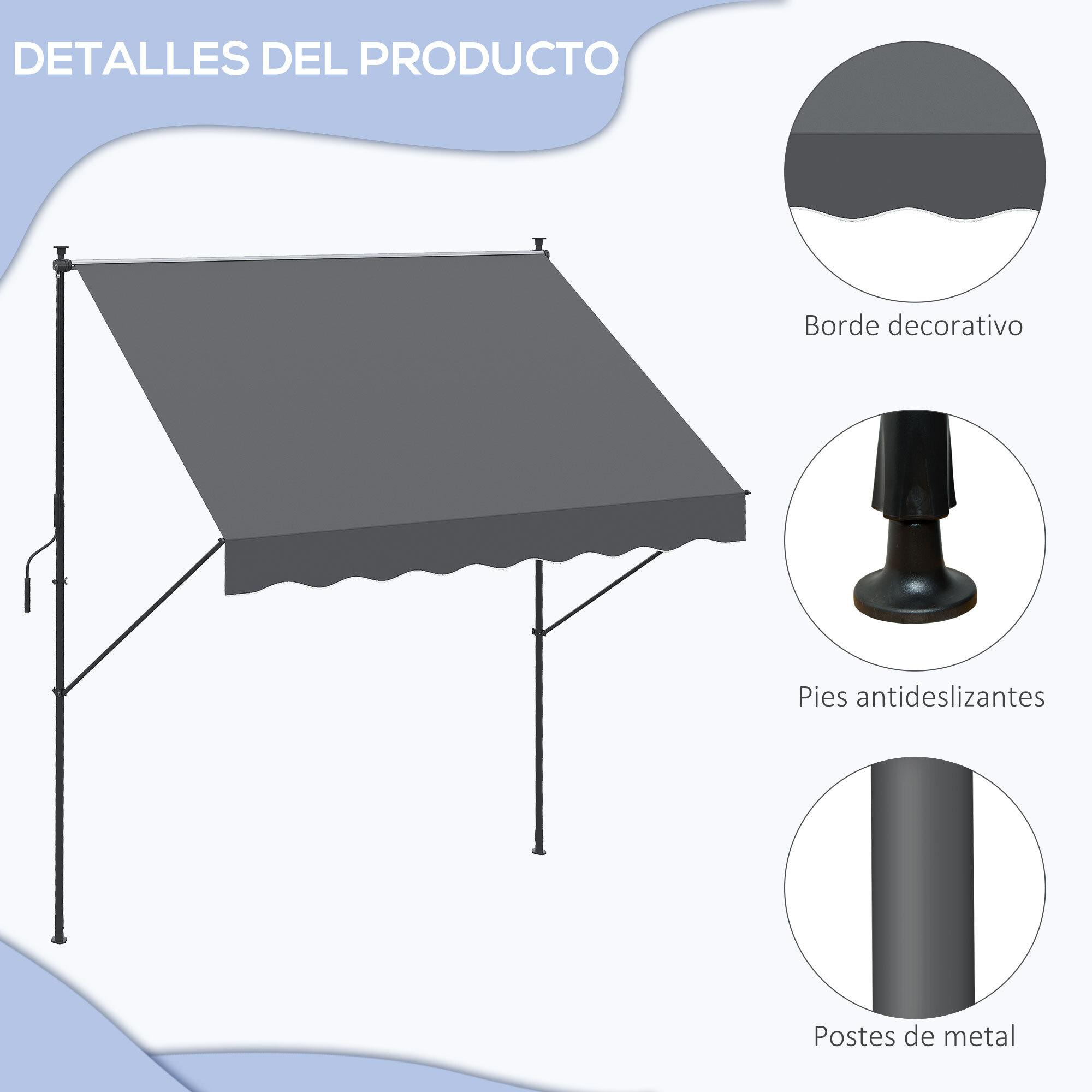 Toldo Manual Retráctil 200x170x200-290 cm Toldo Ajustable con Manivela Protección Solar UV40+ Prueba de Viento