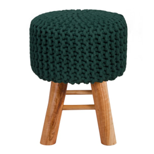 Petit tabouret tricot en coton vert sapin - Lisa