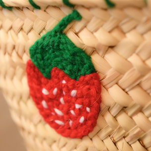 Panier Fraises brodées - Rouge