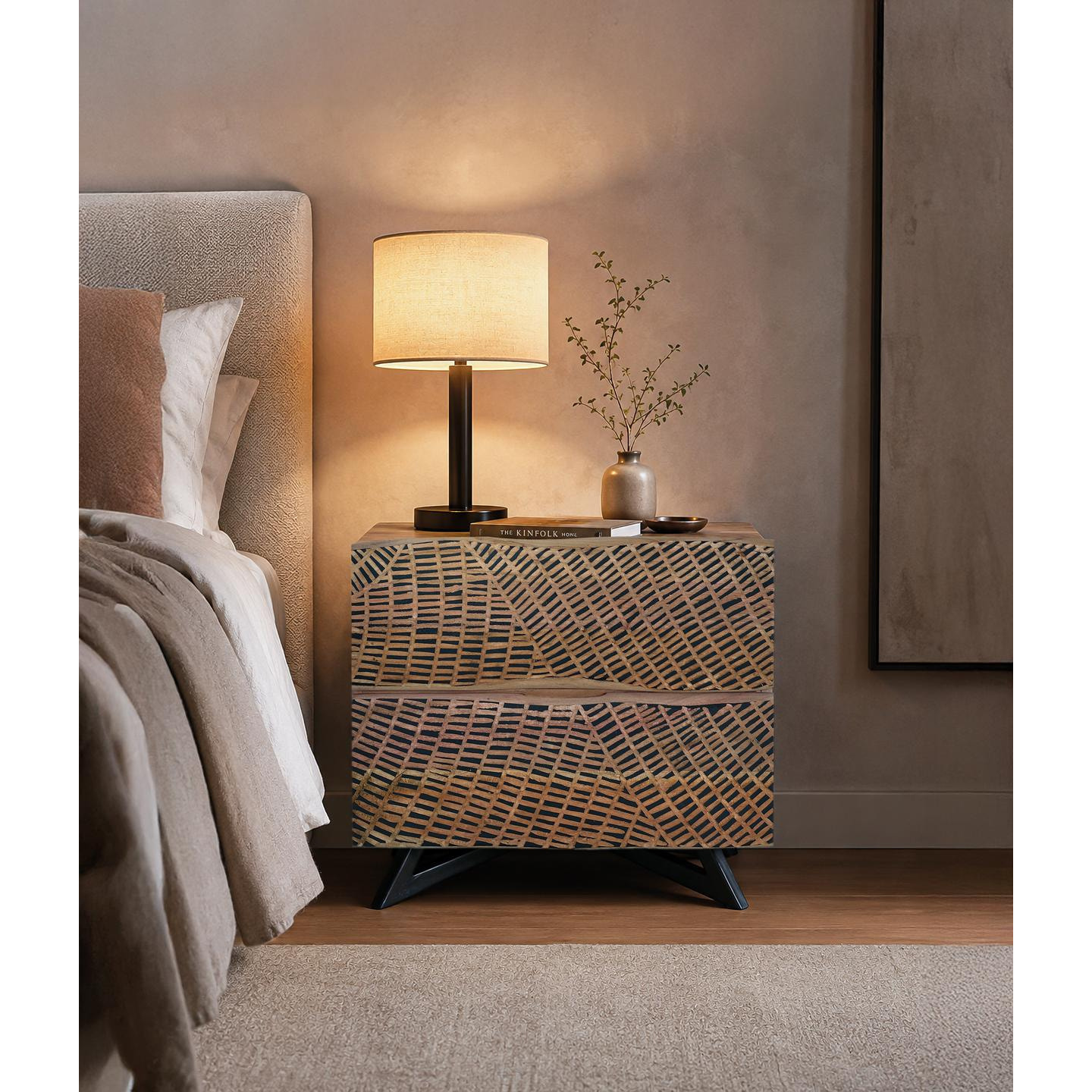 Mesitas de Noche de Madera de Acacia 57 Cm Estilo Rústico Moderno