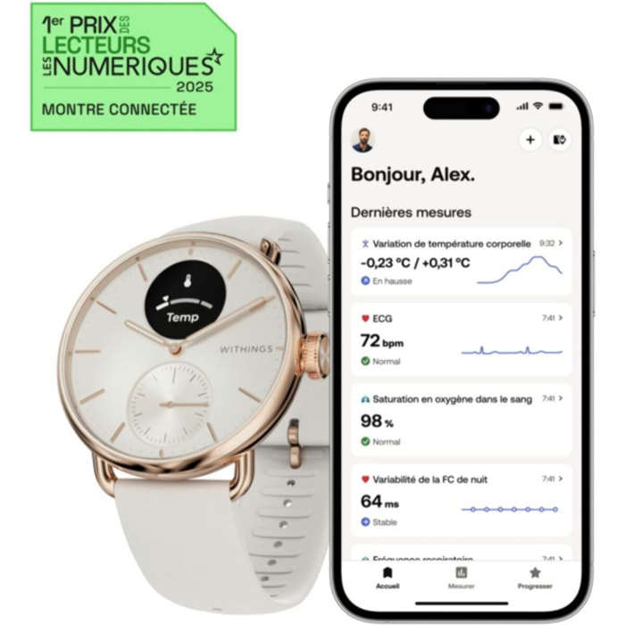 Montre santé WITHINGS Connecté Scanwatch 2 Rose Gold Sand 38mm