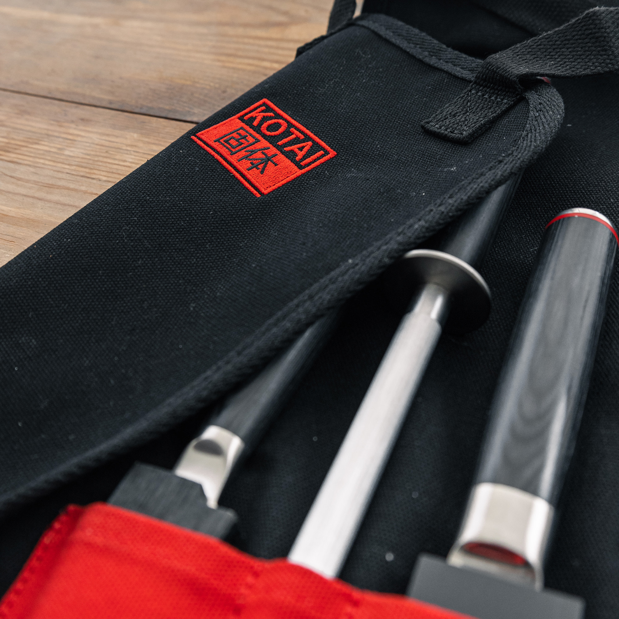 Estuche para cuchillos con asas | 100% algodón | negro y rojo