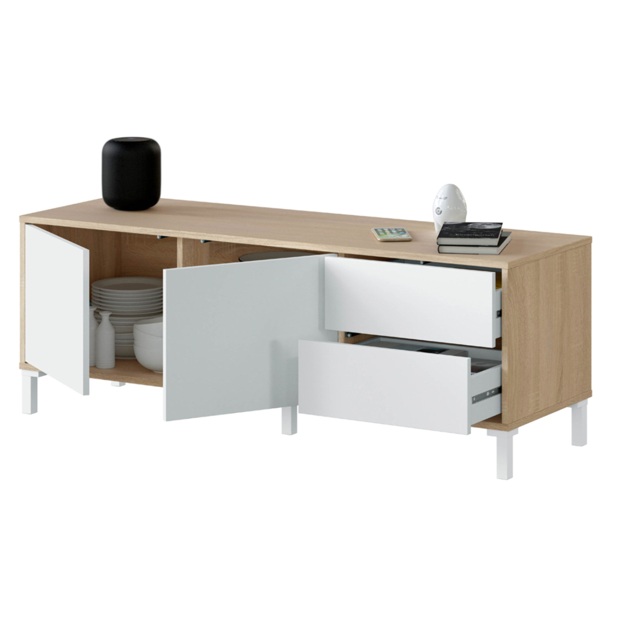 Mueble Tv Urban Plus 2 Puertas 45x130x41 Roble Canadian / Blanco Artik