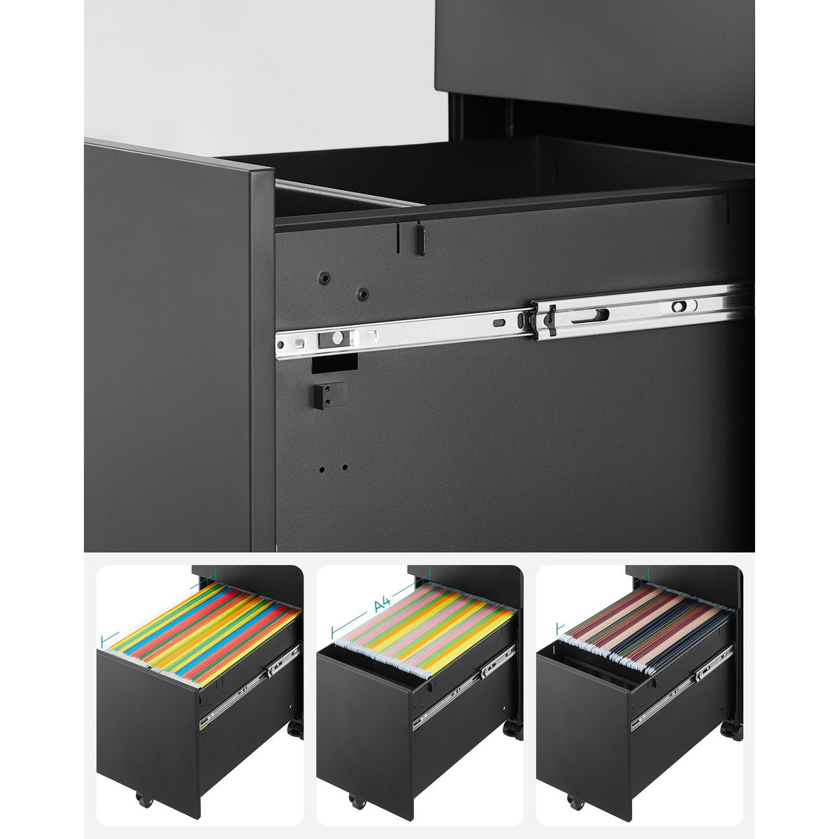 Cassettiera da ufficio professionale in acciaio con ruote
