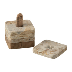 J-Line dessous de verre - marbre/bois - beige - 4 pièces