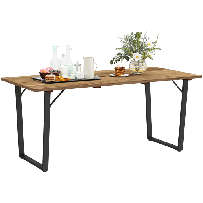Mesa Comedor de Jardín de Madera Rectangular Mesa de Terraza Exterior 175x80x75 cm con Orificio para Sombrilla Estructura de Acero y Encimera de Listones para Patio Balcón Natural