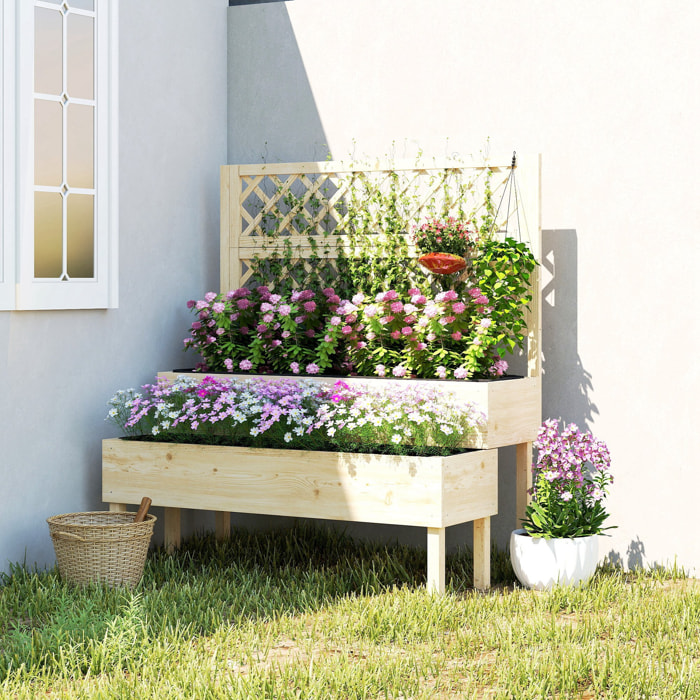 Jardinière sur pieds 2 niveaux en escalier avec treillis - 108 x 62 x 120 cm - bois pré-huilé