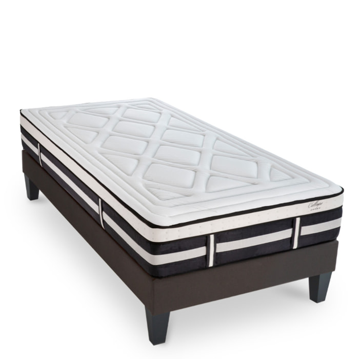 Ensemble Matelas Calliope & Sommier Kit Tissu Gris, Mémoire de Forme, 28 cm, Accueil Enveloppant, Soutien Ferme