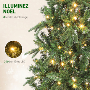 Sapin de Noël artificiel LED x 200 blanc chaud 8 modes H.180 cm 605 branches support vert