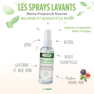 OLIOSEPTIL - Spray Lavant aux Huiles Essentielles - Mains propres et douces - 98% d'ingrédients d'origine naturelle - Nettoie, hydrate & protège - Sans rinçage - Parfum Menthe-Figue - Spray 50ml