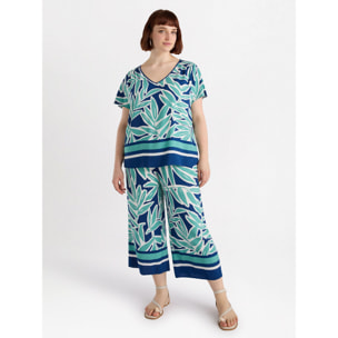 Fiorella Rubino - Blusa stampata in viscosa LENZING™ ECOVERO™ - Blu