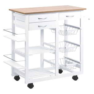 Carrito de Cocina con Ruedas de Madera 92x37x82 cm Blanco