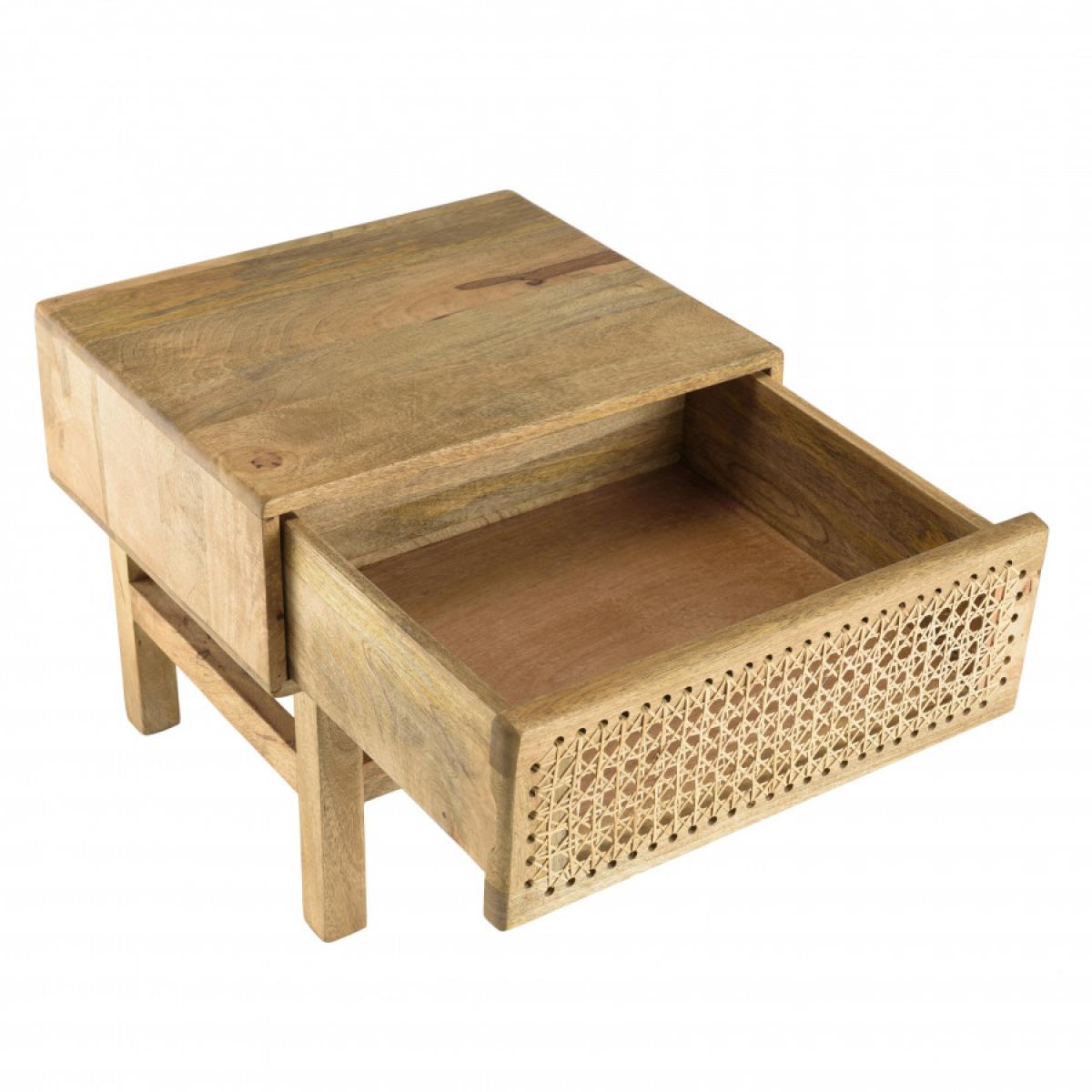 ISA - Chevet marron 1 tiroir bois de manguier et cannage couleur naturelle