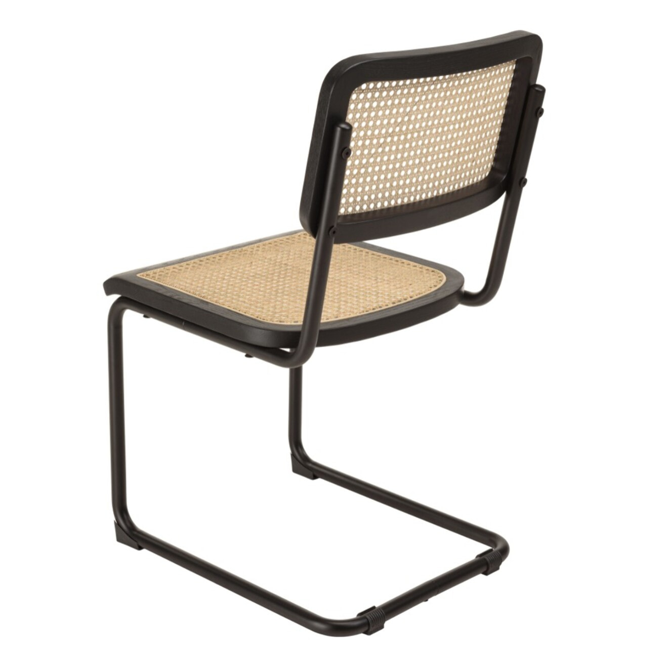 PIERRE - Lot de 2 chaises assise bois noir/rotin naturel pieds métal
