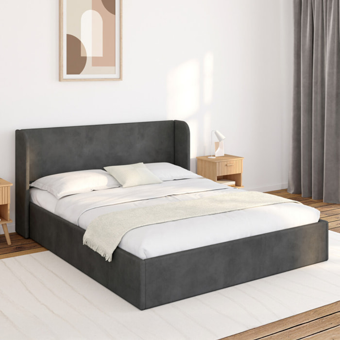 Lit coffre Lucia 160x200cm velours gris