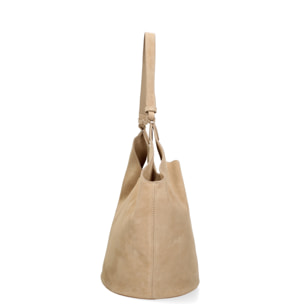 Borsa a spalla da donna - Modello Lisboa - Pelle Scamosciata - 27.0 x 38.0 x 21.5 cm