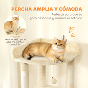 Árbol Rascador para Gatos Grande, Árbol para Gatos, Altura 170 cm, Torre de Escalada con 7 Postes, 1 Túnel, 3 Plataformas, 2 Cuevas, 1 Hamaca, 1 Percha, 1 Rampa, Pompones, Beige