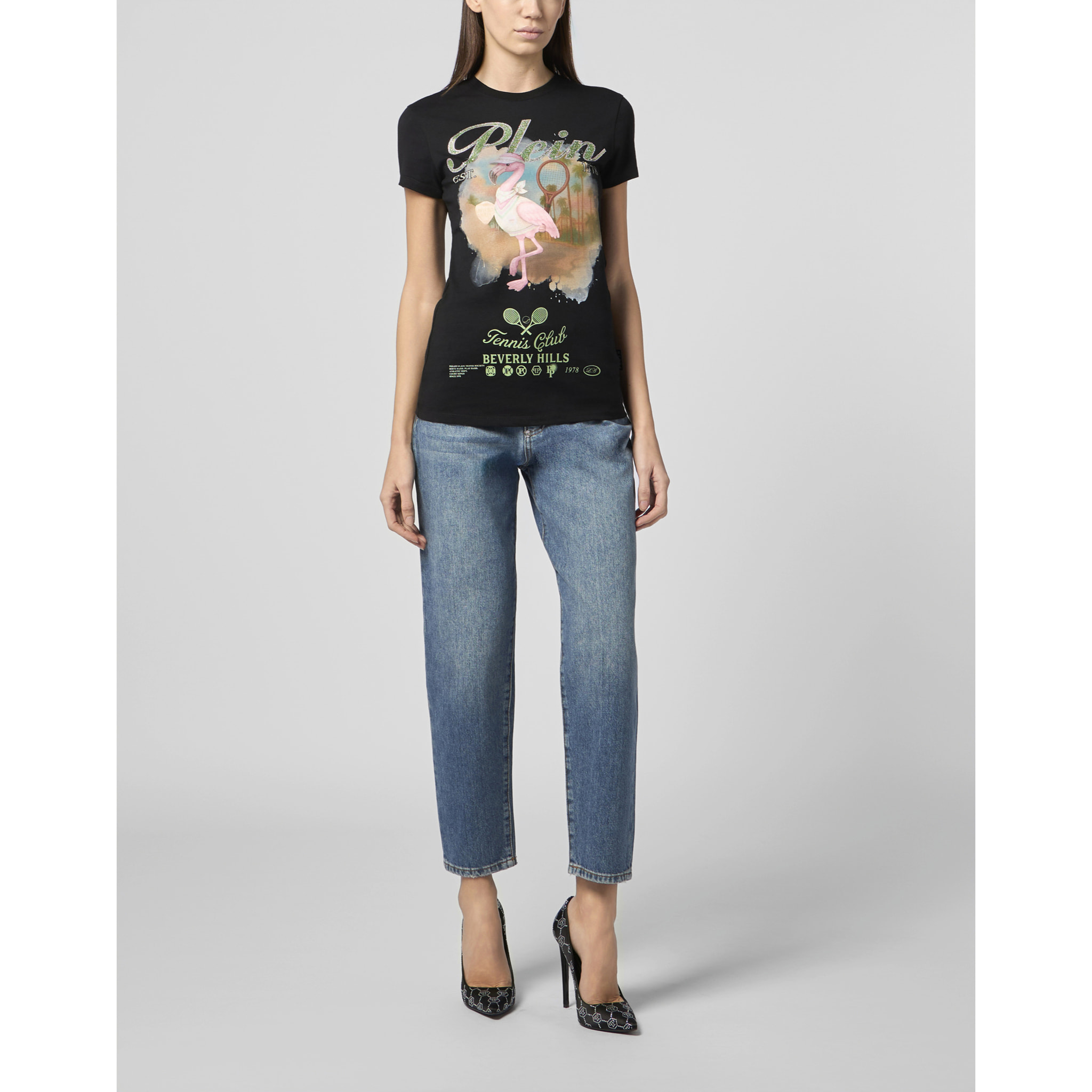 PHILIPP PLEIN Sexy Pure Fit T-Shirt Tennis Club Strass