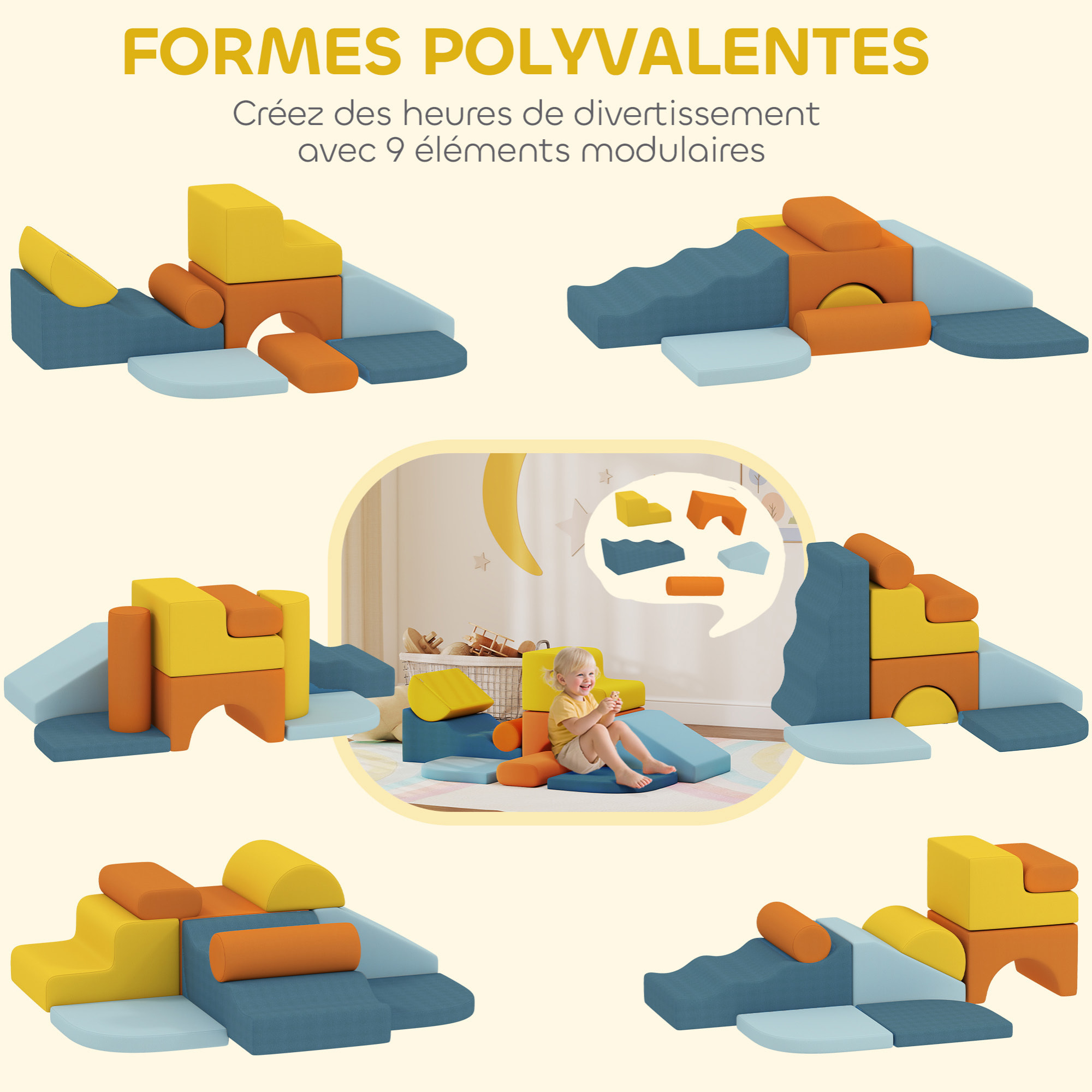 Parcours motricité bébé 9 pièces en mousse tissu déhoussable